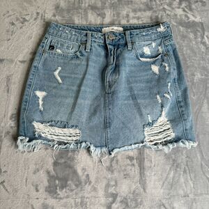 KanCan Denim Skirt Womens M Blue Distress Mini American Preppy 90s Y2K Ripped
